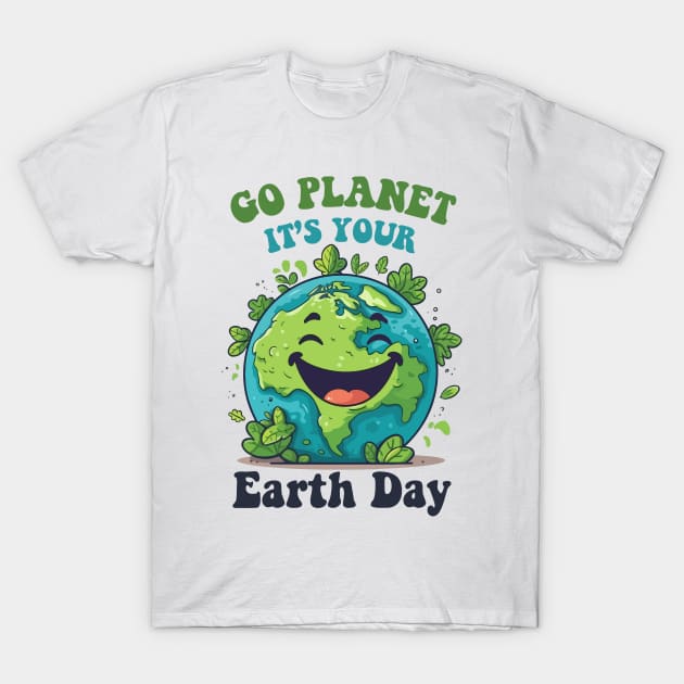 Go Planet Its Your Earth Day Cute Earth Planet Teacher Kids T-Shirt by Emouran